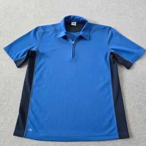 Alo CoolFit Mens Polo Shirt Blue Navy Zip Neck Athleisure Size Medium